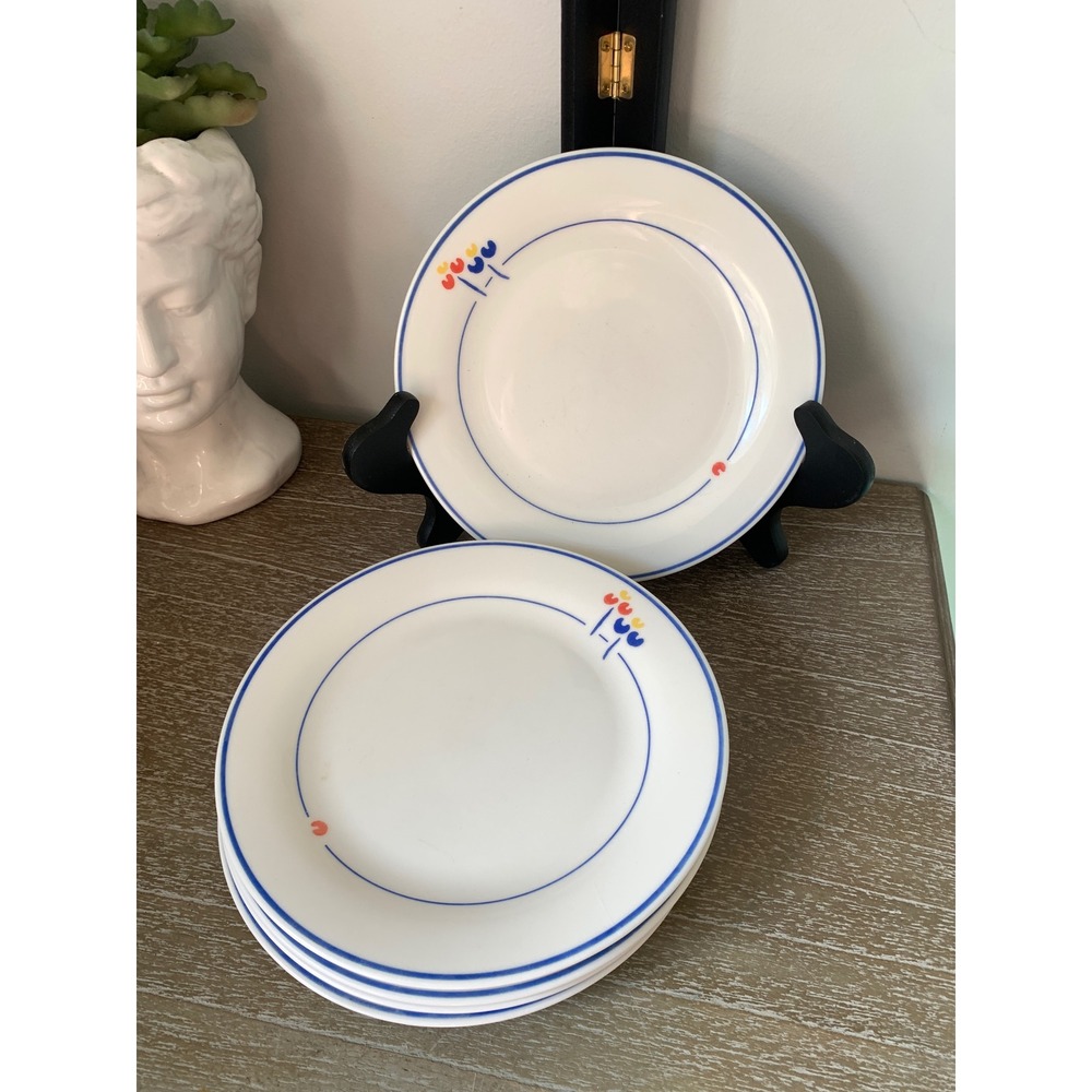 Riva Designs‎ Tulips Salad Plates Lot 3078 White Blue Red Yellow Japan Set of 5